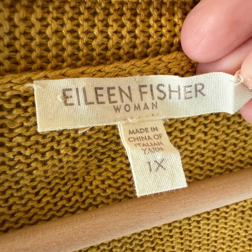 Eileen Fisher 100% Hemp Golden Yellow Knit Open Front Cardigan Size 1X - Picture 2 of 8